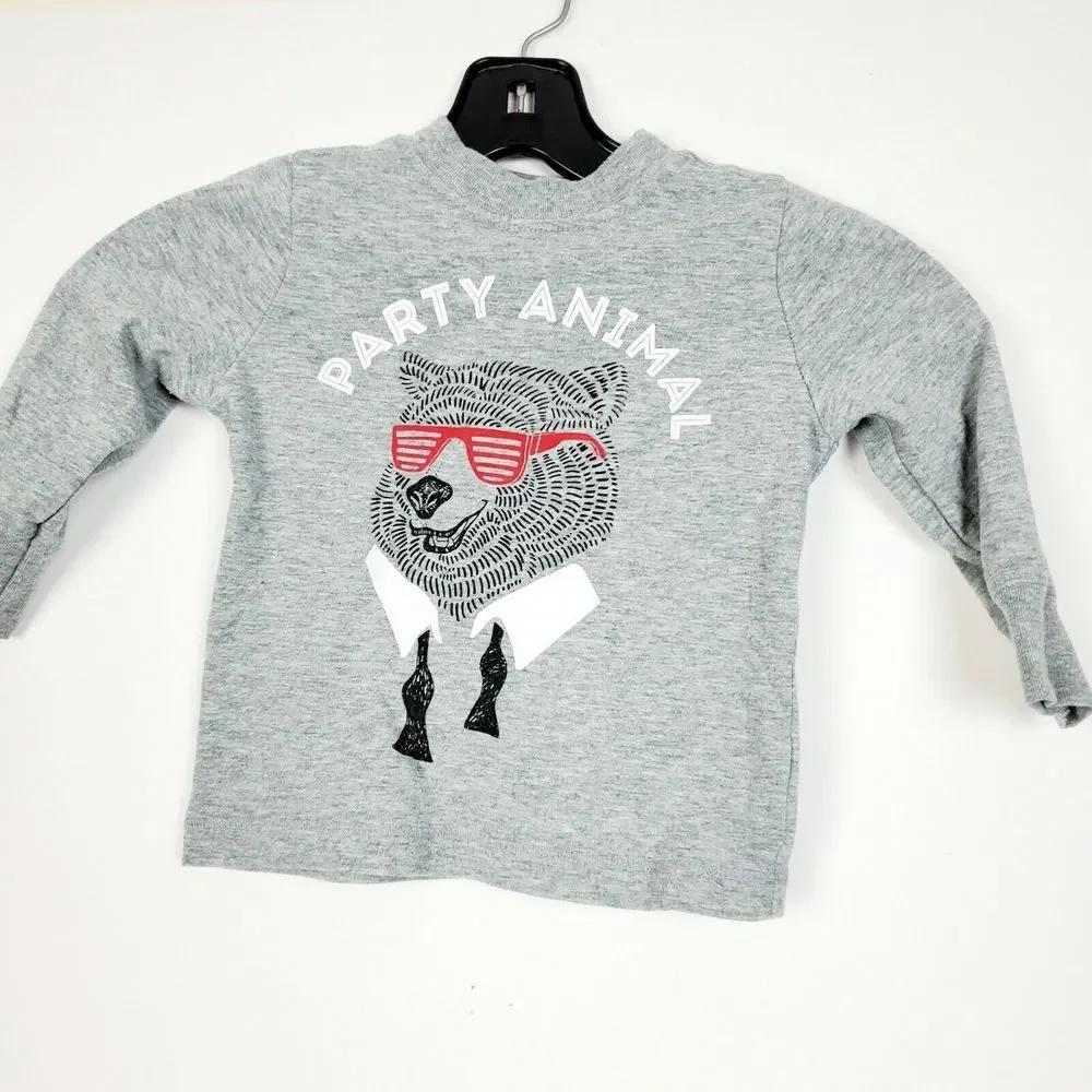 Old Navy Boys Party‎ Animal Longsleeve Shirt 18-24M Grey Crewneck